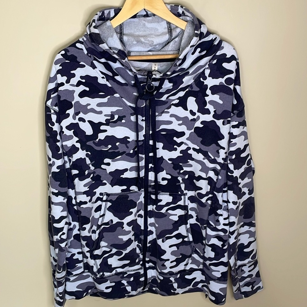 Full‎ Zip Hooded  Blue Camo Leah Oversized Sweatshirt Activewear Leisure